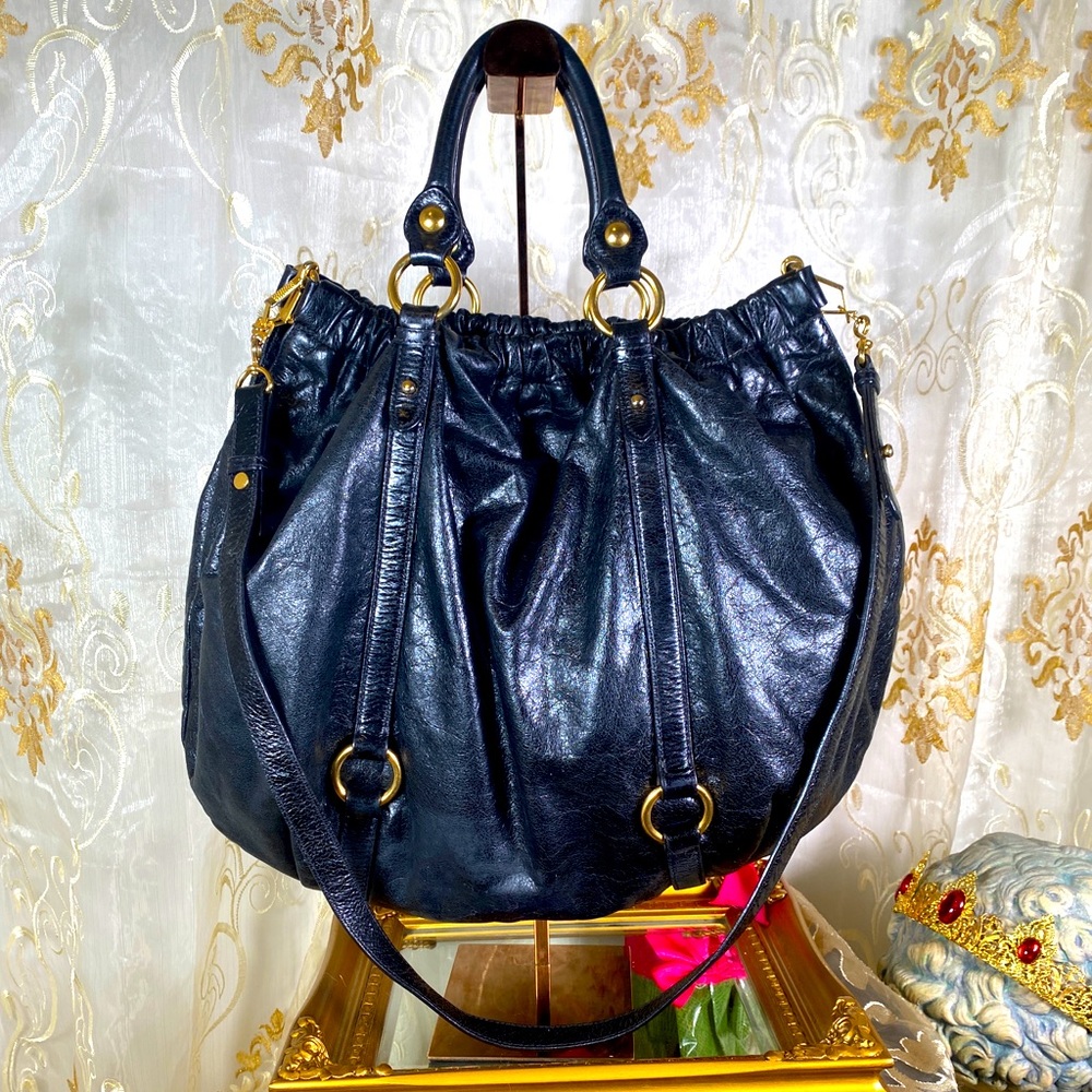 AUTH MIUMIU Vitello Lux Gathered Shopper Shine Bag - Picture 6 of 16
